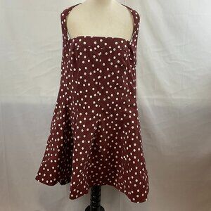 Maeve Halter Sundress 3X  Brown White Polka Dot Pockets